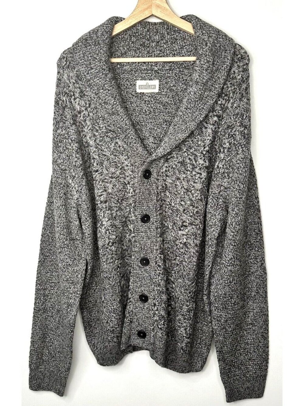 Distillery Shawl Collar Cardigan Sweater Mens XL Gray Chunky Cozy Cable Knit